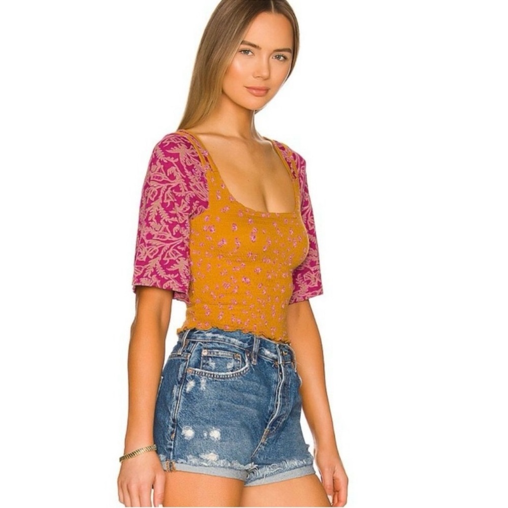 New Free People Marigold Top Smocked Cropped Size Medium Floral